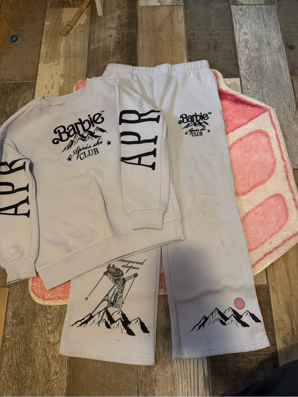 Barbie White Kids Sweatpants with Mountain & Ski Graphics